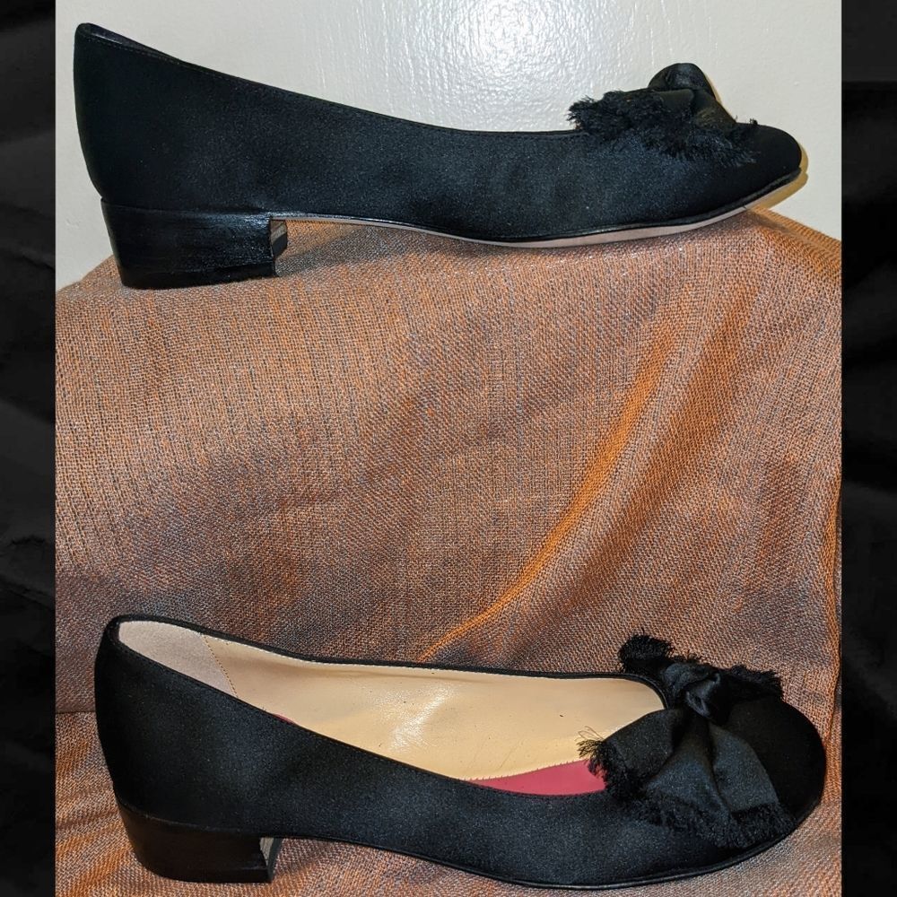 kate spade Black Satin Bow Ballet Flats with Pink Insole - Picture 3 of 6